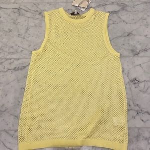 Tibi Yellow Sleeveless Mesh Knit Top